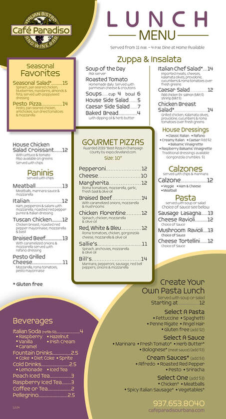 Cafe Paradiso Menu