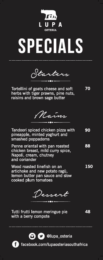 Lupa Osteria Menu