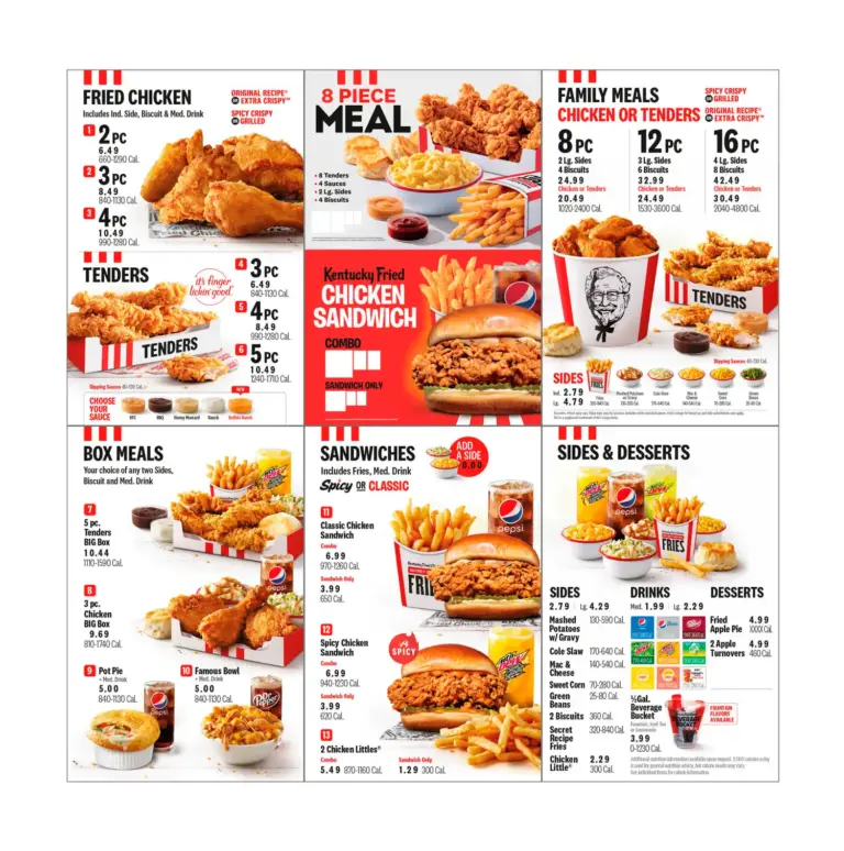 KFC Menu With Updated