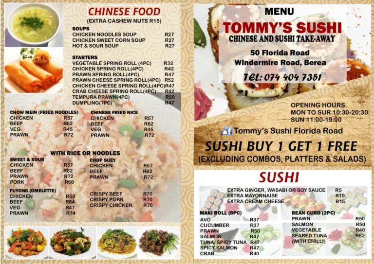 Tommys Sushi Menu