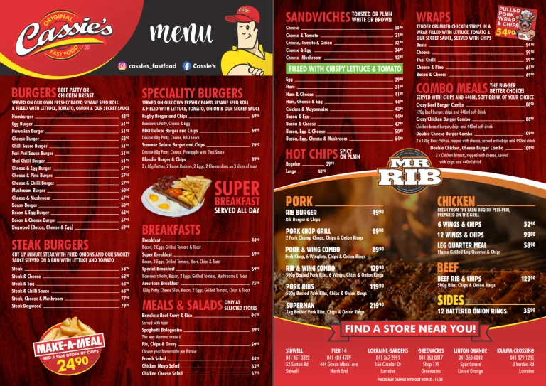 Cassie’s Menu and price