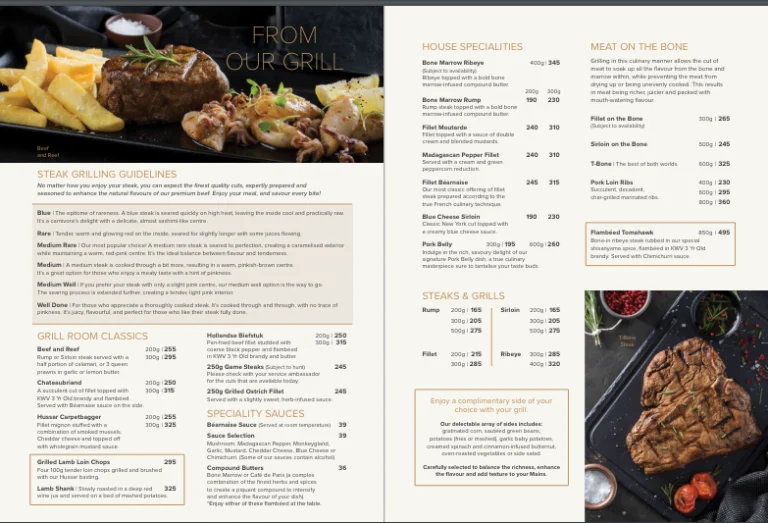 Hussar Grill Menu price