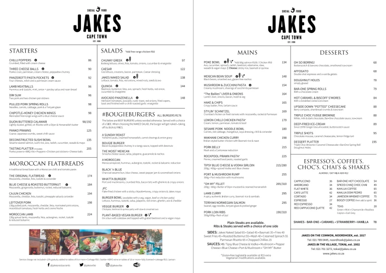 Jakes-Steenberg-Menu and price