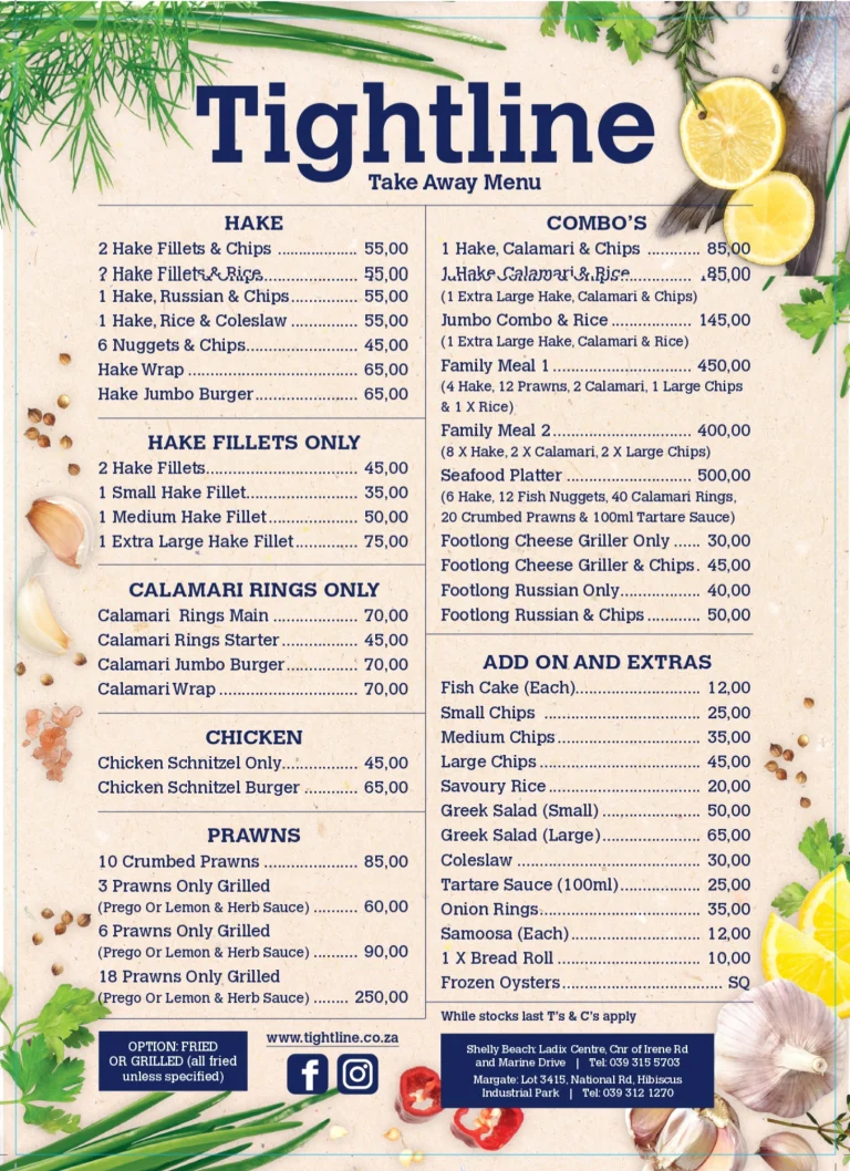 Tightline Salta Menu and prices