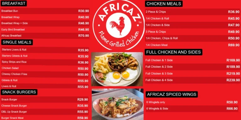 Africaz Menu south africa