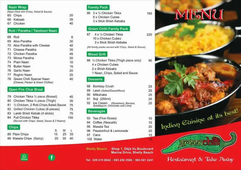 green chilli menu and price